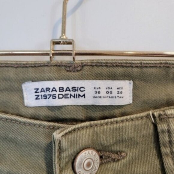 Zara | Z1975 Denim Zipper Ankle Moto Skinny Jeans Green Gray - Picture 5 of 7